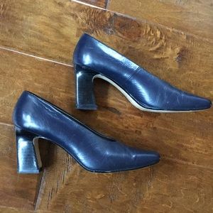 Caressa chunky heel navy blue leather shoes 7